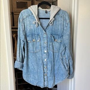 H&M Blue Denim Shirt with Gray Hood